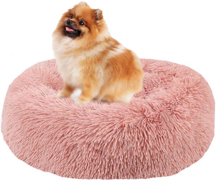 CQLXZ Luxury Soft Pet Bed, Long Plush Round Non-Slip Kennel, Washable Donut Orthopedic Pet Dog Bed, for Cats And Small Dogs,Leatherpink,40cm