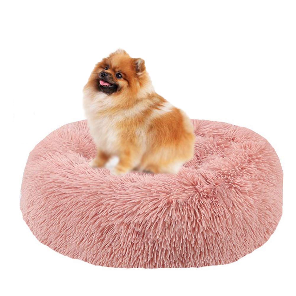 CQLXZ Luxury Soft Pet Bed, Long Plush Round Non-Slip Kennel, Washable Donut Orthopedic Pet Dog Bed, for Cats And Small Dogs,Leatherpink,40cm