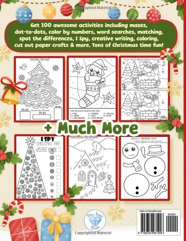 Christmas Activity Book: 100 Fun and Festive Coloring Pages, Mazes, Dot-to-Dots, Color by Numbers and Much More (Christmas Stocking Stuffers and Gifts for Kids) - Image 2