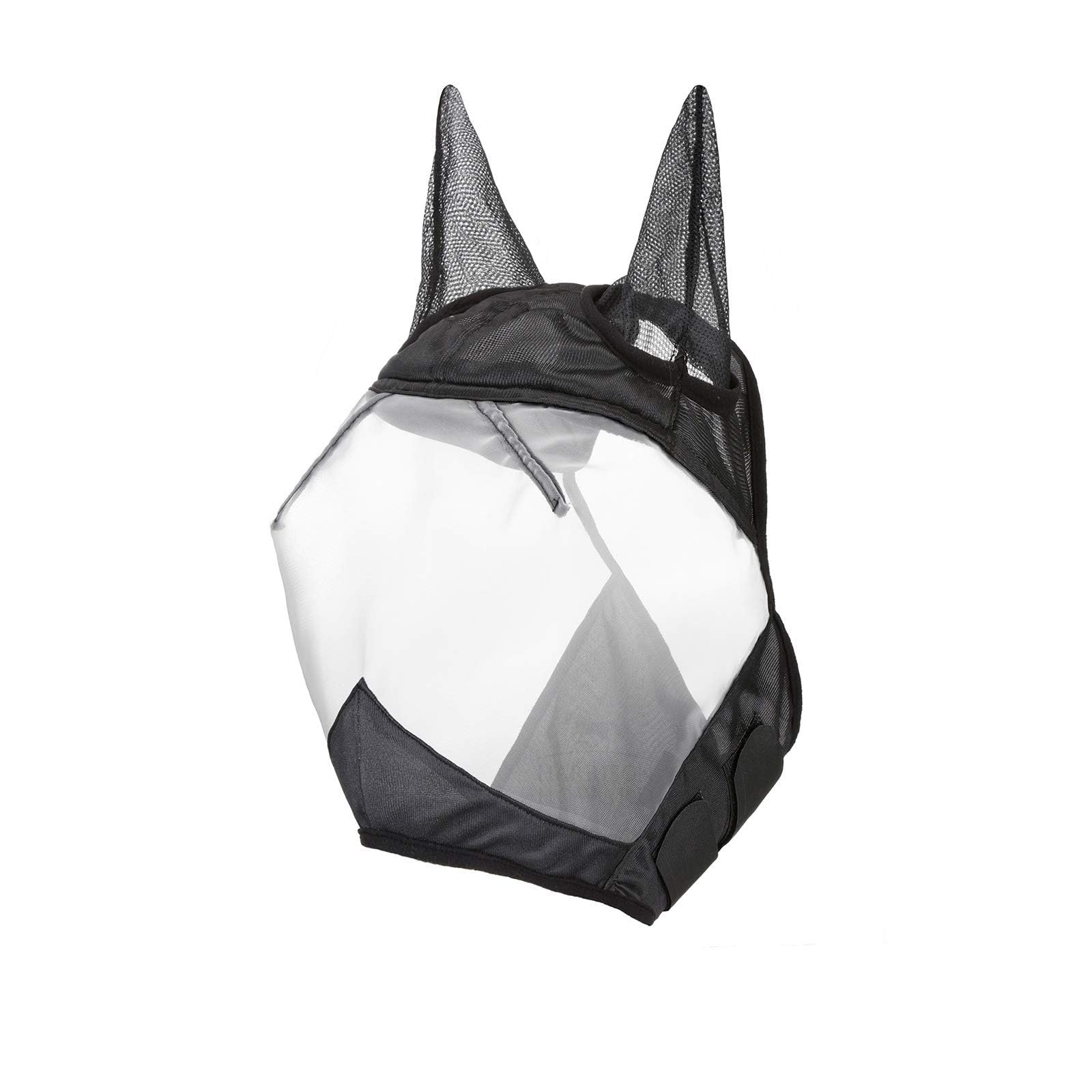 Harrison Howard CareMaster Pferde Fliegenmaske Halbes Gesicht Standard mit Ohren Pferd Fliegenschutz Maske schwarz/Silber Retro, Cob (Medium)