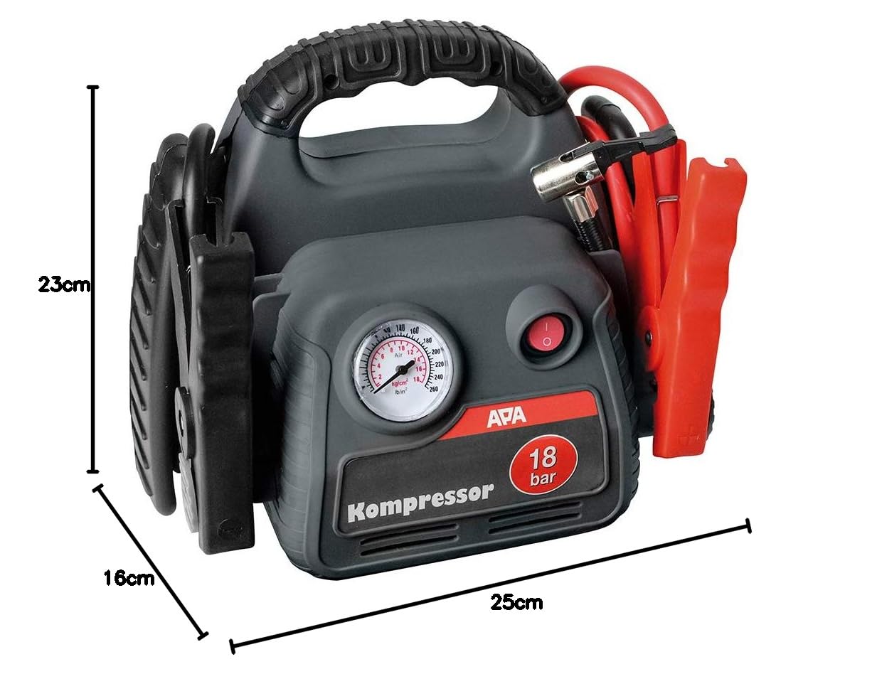 APA Paquete de alimentación 16540, con compresor y arrancador, 12 V, Negro, Gris, Rojo