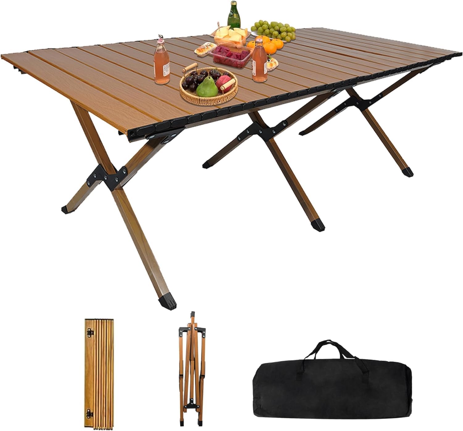 INGUNAR Folding Camping Table - 120CM Folding Trestle Table, Lightweight Aluminium Camping Table Roll Up Portable Picnic Table with Easy Carrying Bag for Outdoor, Beach, Picnic, Backyards, BBQ-A