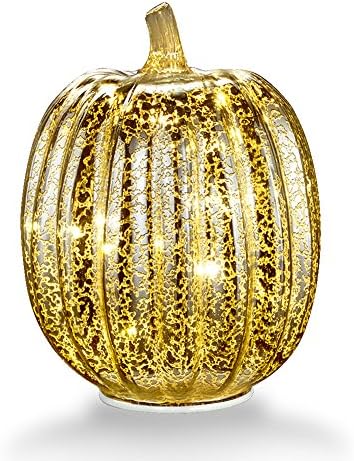 Mercury Glass Home Decor Accents, XY Decor 7.7" Battery Operated LED Pumpkin Lights with Timer for Fall, Halloween and Thanksgiving Decoration(Silver)