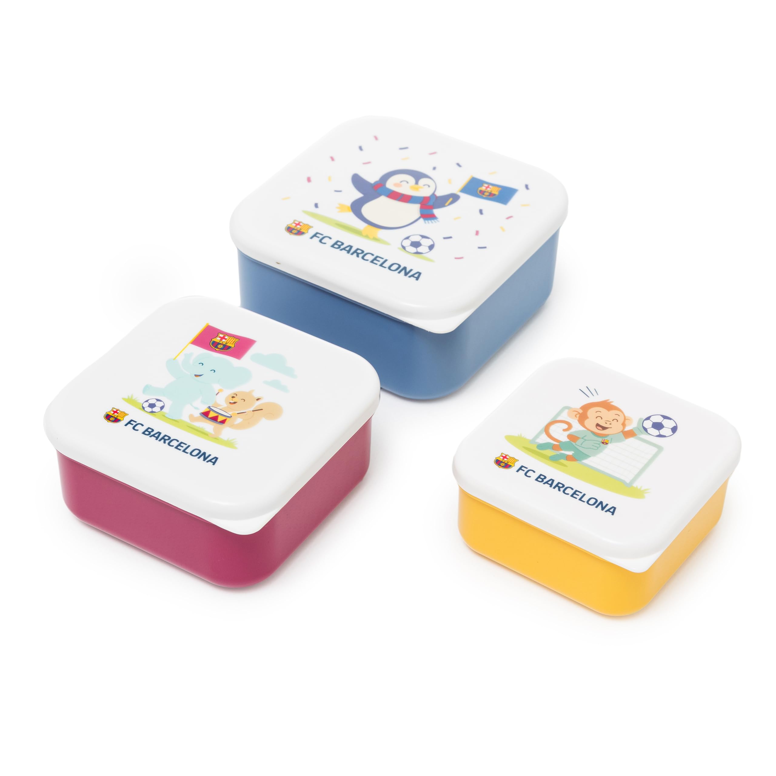 Miniland FC Barcelona - Snack Box Set - Set of 3 Kids Lunch Boxes of 230 ml, 350 ml and 540 ml Official Barça License - BPA Free - Easy Closure