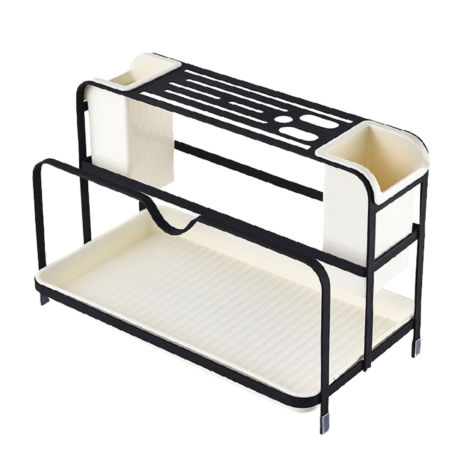 Porte - Baguettes Égouttoir, Support D'ustensiles De Cuisine Multifonctionnel En Acier Carbone Et PP Avec Bac De Récupération, Organisez Baguettes Cuillères Fourchettes Pour Maison (Noire)
