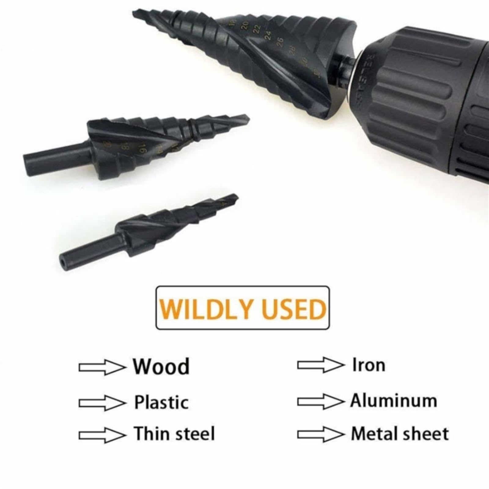 Zestaw gwintowników, Zestaw wierteł stopniowych HSS z kobaltem i azotem, 4-32 mm, trzpień trójkątny do metalu(3pcs with Box)
