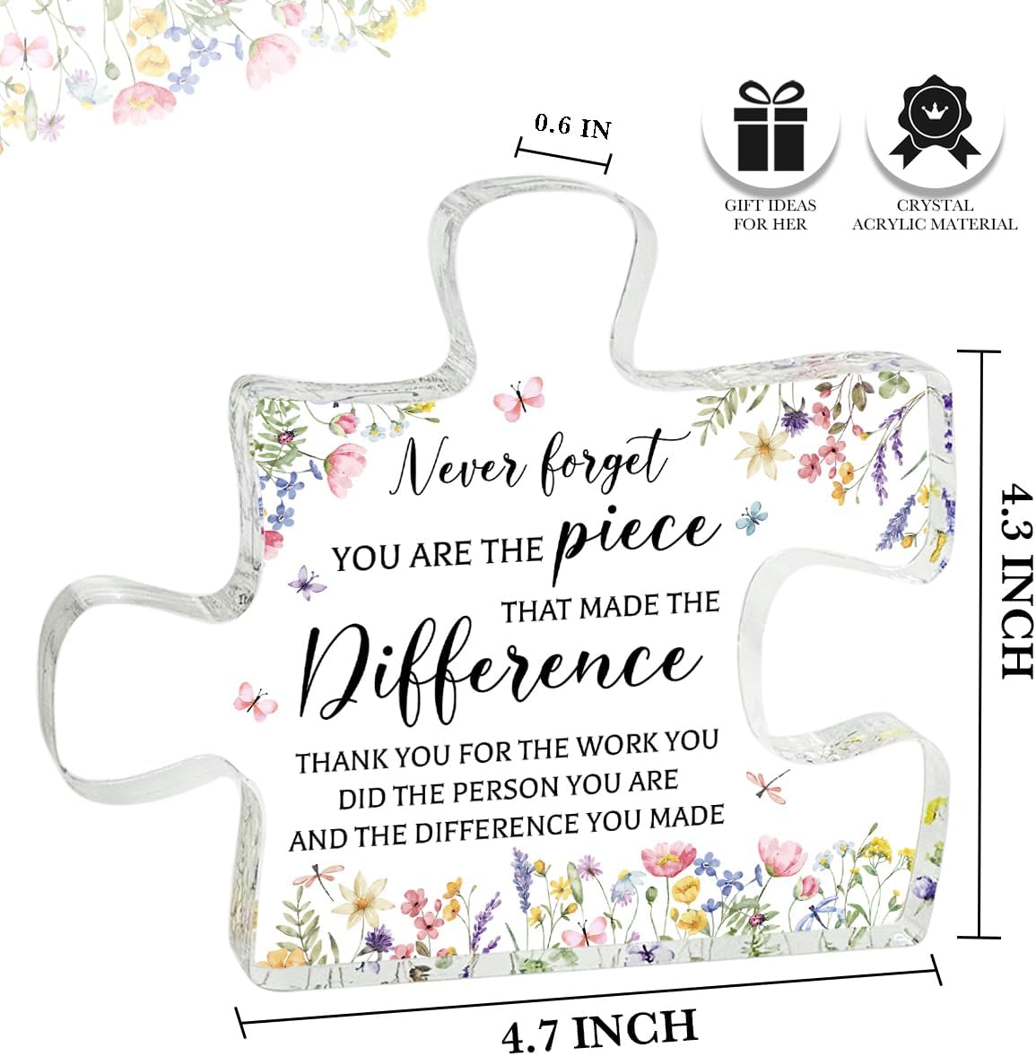 Thank you Appreciation gifts for Women Nurse Teacher, Going Away Gift Retirement Gift for Coworker Boss, Never forget you are the Piece that Made the Difference, Motivational Acrylic Keepsake - Image 5