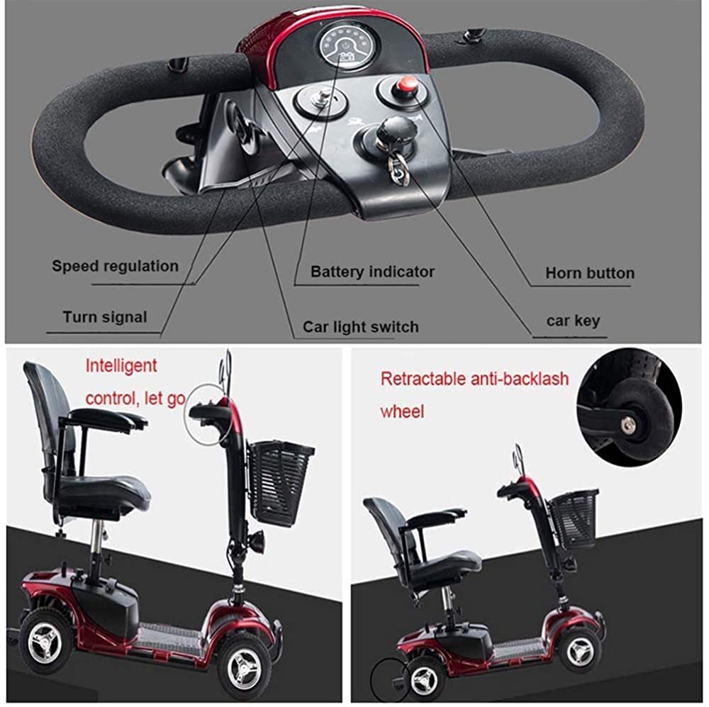 Lekki wózek inwalidzki, lekkie koła Dgpoad Skuter elektryczny dla dorosłych Skuter elektryczny do mobilności Heavy Duty Seniors Travel Scooter, składana, otwierana poręcz, siedzisko o szerokości 43
