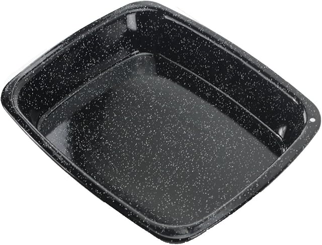 SPARES2GO White Speckled Vitreous Enamel Deep Roasting Tin Oven Baking Tray