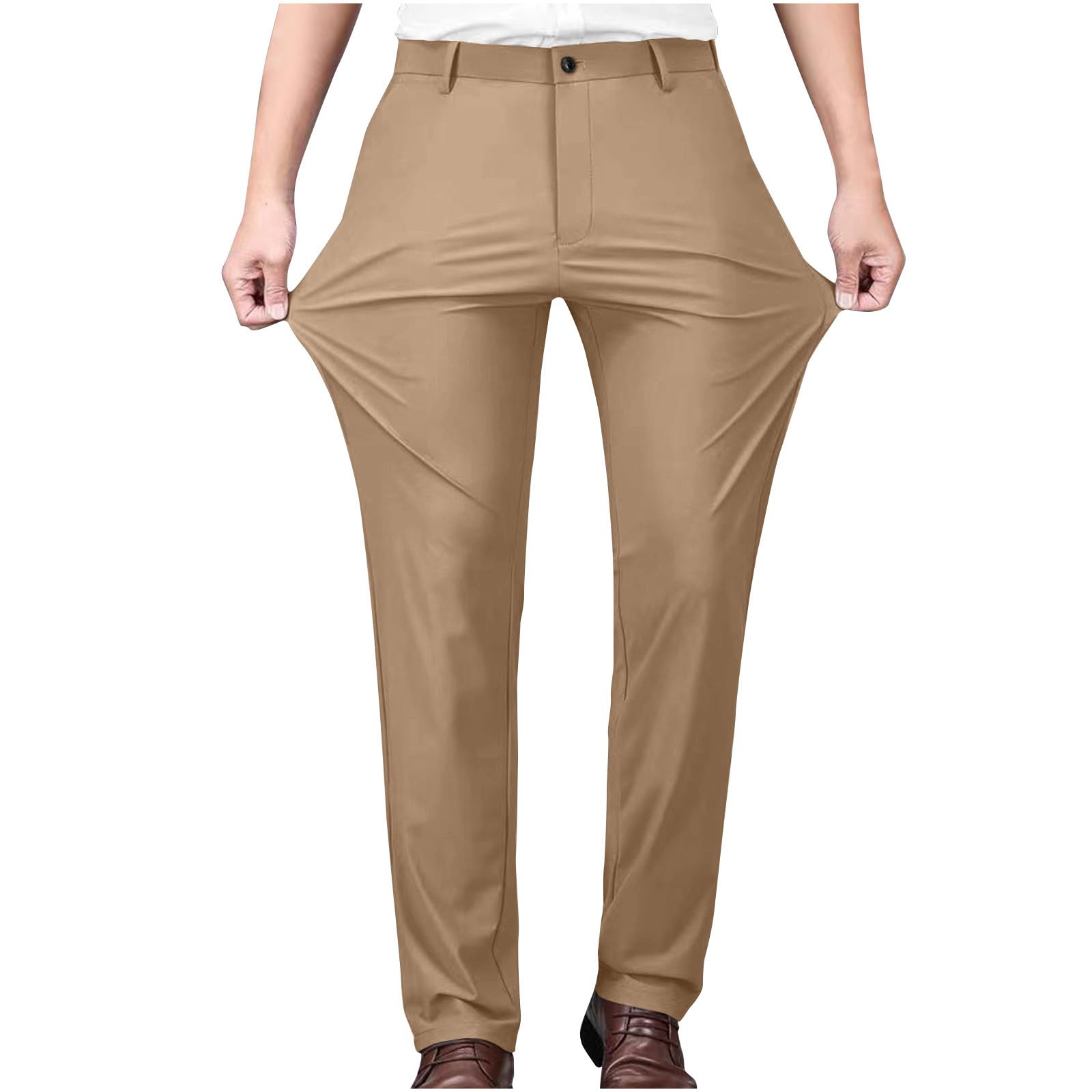 Mens Classic Fit Flat Front Dress Pants No Iron Premium Casual Pants 2025 Fall Expandable Waist Suit Pants