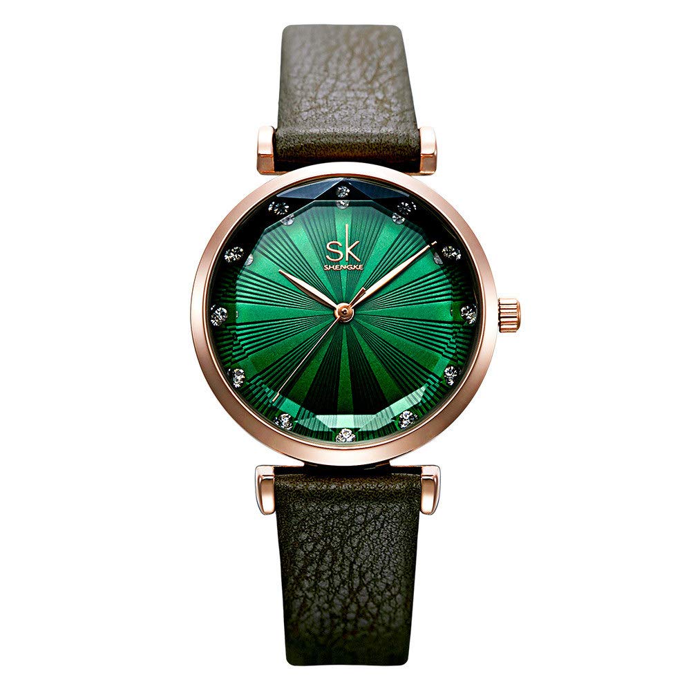SHENGKE Orologi analogici al quarzo da donna con cinturino in pelle K0099L (verde)