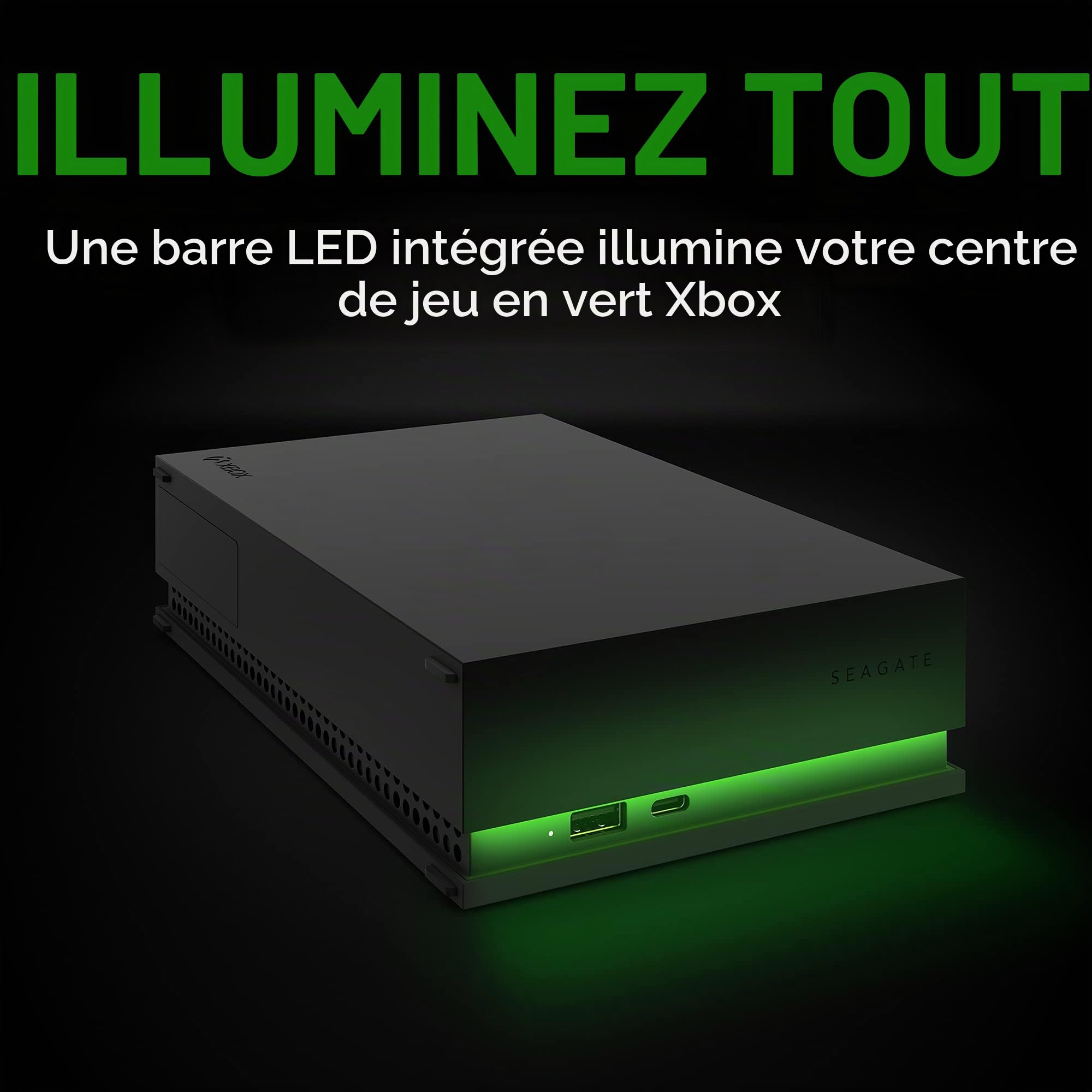 Seagate Game Drive Hub 8 To - Disque dur externe de bureau HDD - USB 3.2 1re génération, deux ports USB-C et USB-A, certifié Xbox, avec voyants LED RVB et services Rescue pendant 3 ans (STKW8000400)