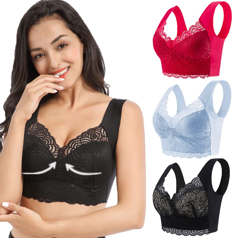 KALUO Lymphatic Detoxification and Shaping Wireless Lace Bra for Women, Lymph Drainage Bra, Sports Bra, Full Coverage, 3XL, B