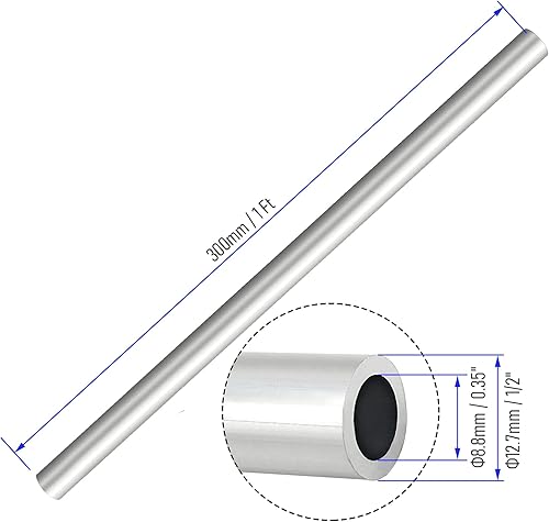 Miniatura 6 de 2 tubos redondos de aluminio 6063 T5, 11.811in1 pie de longitud, 0.512in0.51 pulgadas OD, 0.276in0.28 pulgadas ID, tubo recto de aluminio sin