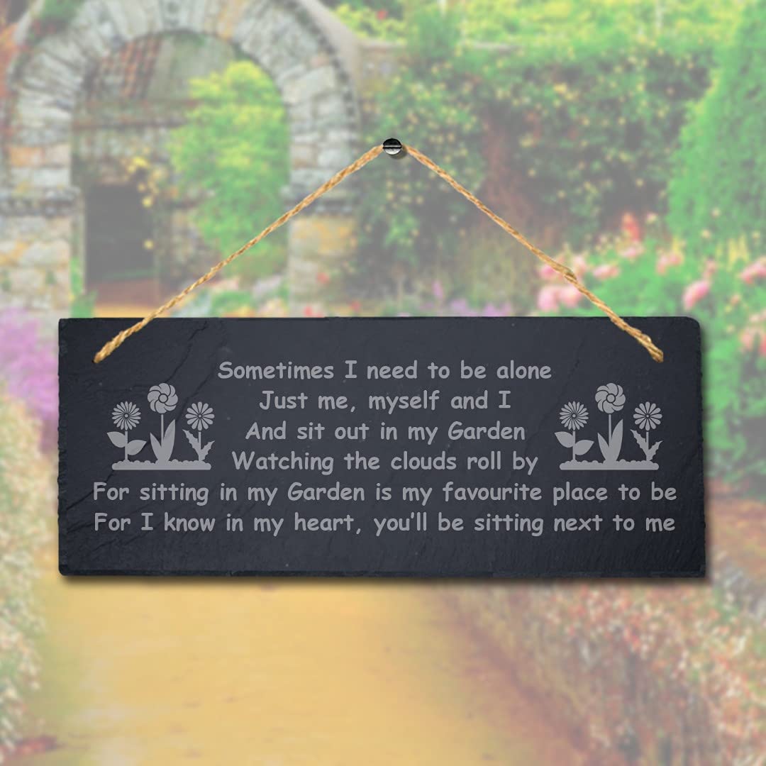 Stukk Natural Engraved Slate Stone Plaque Sometimes I Need To Be Alone Laser Hanging Garden Sign, 30X12cm