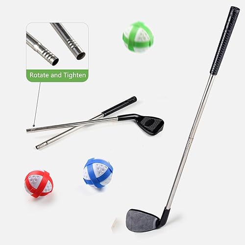 Miniatura 6 de Juego de astillado de golf con soporte, juego de golf de batalla 4 en 1 con 16 bolas adhesivas, tapete de puting, 8 bolsas de frijol, 2 pelotas de