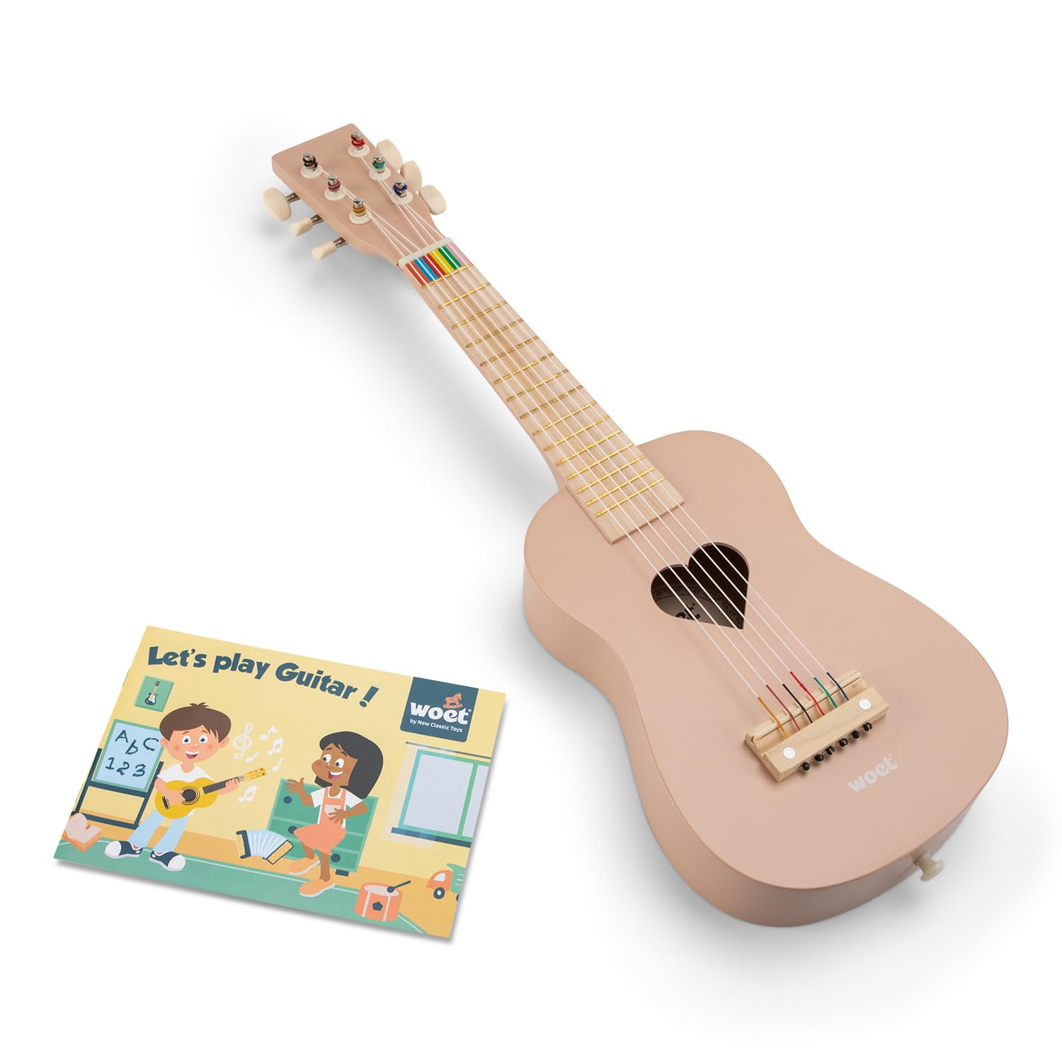 Woet – Chitarra giocattolo in legno per bambini – chitarra acustica rosa 6 corde – giocattolo strumento musicale di risveglio con libretto di canzoni – dai 3 anni – regalo per ragazze e ragazzi