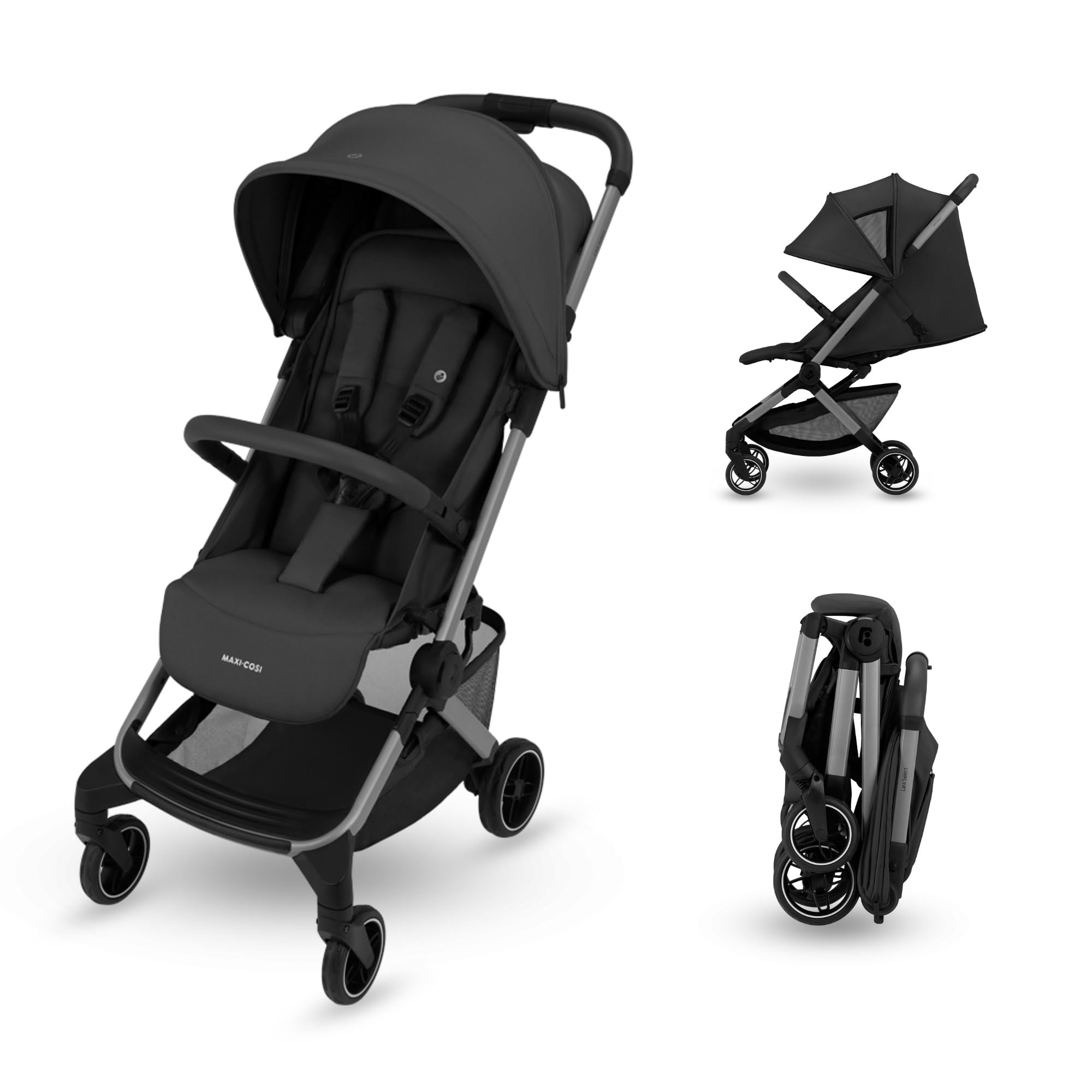 Maxi-Cosi Lara Select Passeggino Leggero da Viaggio, 0-22 kg, Edition Black | Passeggino Ultracompatto Cabin Size per Aereo, Leggero 7 kg, Dalla Nascita, Chiusura Automatica, Reclino Totale, Cestello 5kg