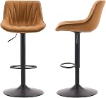 YOUNIKE Bar Stools for Kitchen Island, Tan Swivel Barstools, PU Leather Padded Counter Height Bar Stool, Modern Tall Bar Chairs with Back, Chaise de Bar Tabourets de Comptoir, Set of 2