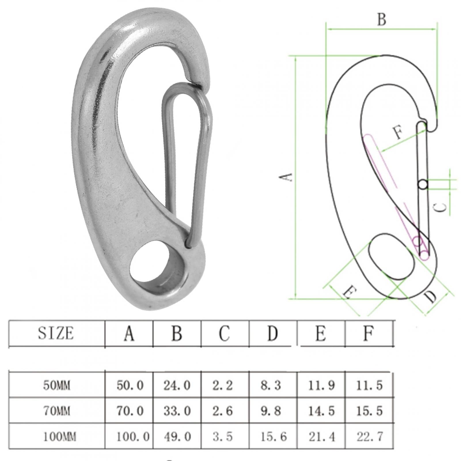 Moschettone In Acciaio Inox 316 Per Immersioni - 50 Mm, Forma A Uovo, Per Attrezzatura Sub