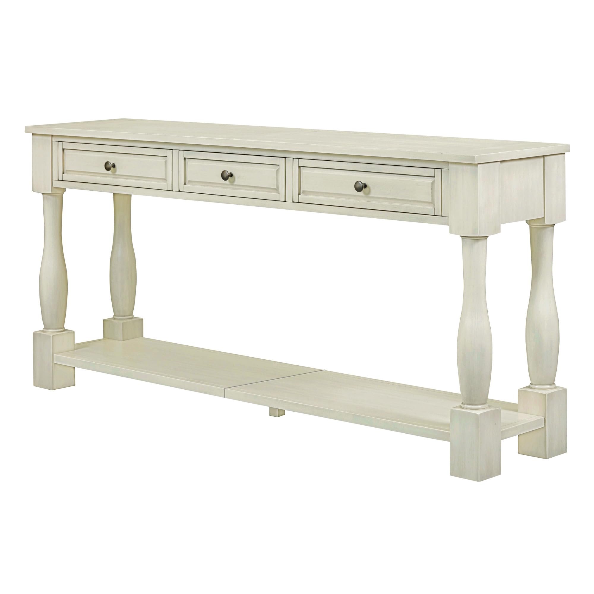 Knocbel 64" Console Table for Entryway, Entry Hallway Foyer Sofa Long Table with 3 Drawers & Bottom Open Shelf (Antique White)