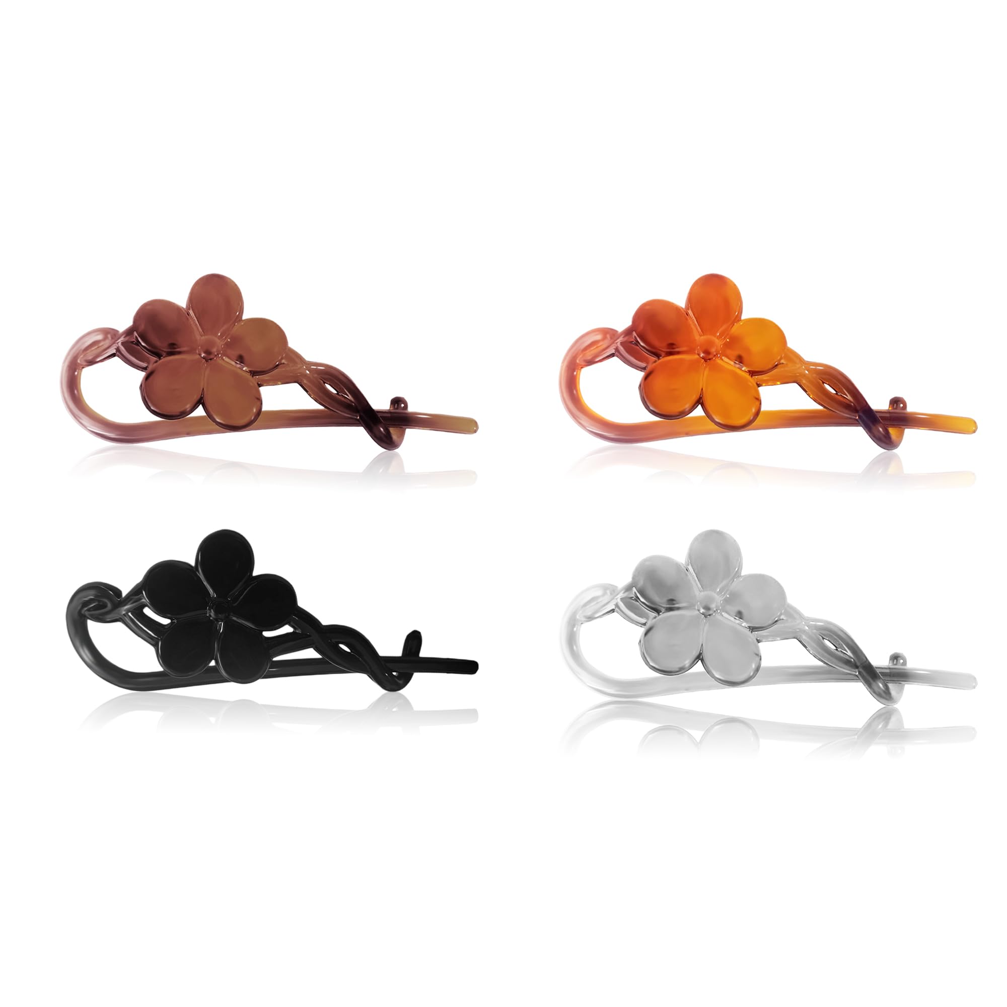 Flower Hair Clip 4Pcs Self Lock Banana Fancy Hair Accessories For Women Banana Hair Clips Korean Hair Clips Acrylic Hair Clips Twisted Hair Clips French Clips 4Pcs-image-20