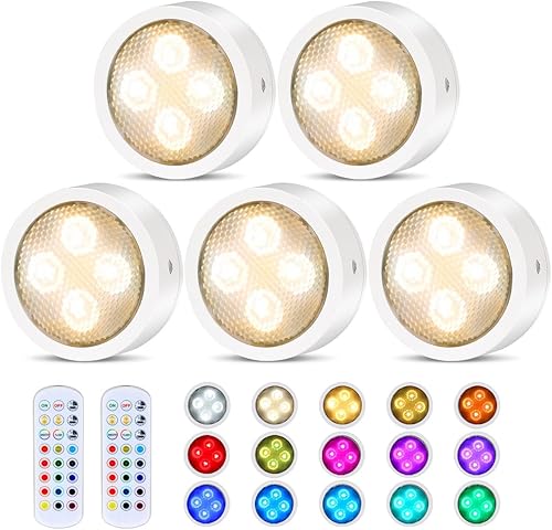 Miniatura 1 de Onumii Luces LED de disco que funcionan con pilas, luces inalámbricas para debajo del mostrador, con función de temporizador que cambia de color y