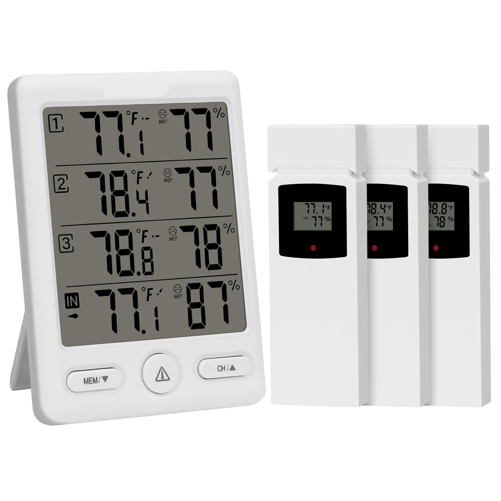 Stazione Meteorologica Wireless per Interni Ed Esterni, Termometro, Igrometro Digitale, Temperatura, umidità, con 3 Canali,White