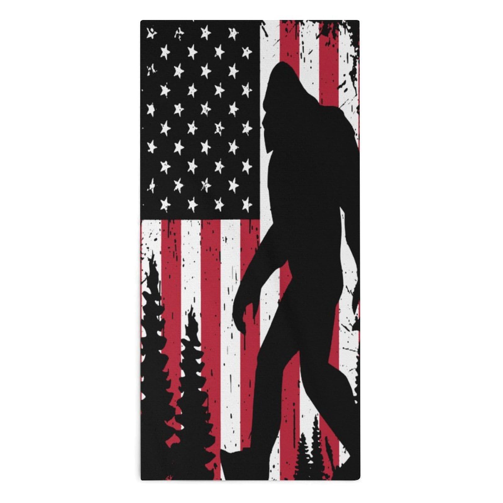NCLQVJXZKHW Bigfoot And Americans-Flag Hand Towels Soft Face Towel Gym Bathroom Travel Hotel 13"x28"