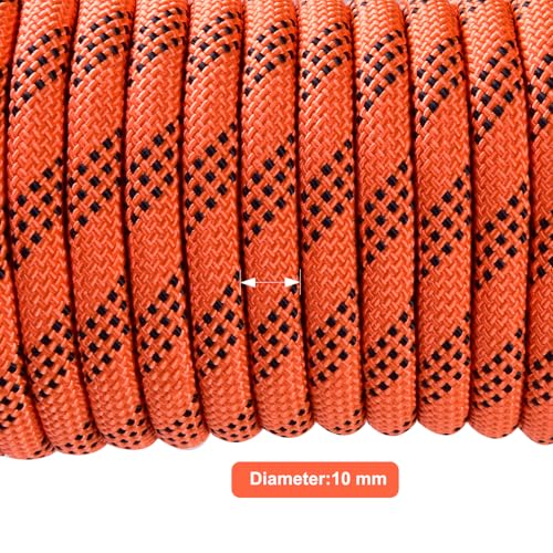 LZ.MZXU Climbing Rope 30M Rope Multifunctional Cord Safety Rope 10mm Emergency Escape Rope Boat Rope With 2 Carabiners Camping Rescue Outdoor Hiking Caving (orange) - Image 3