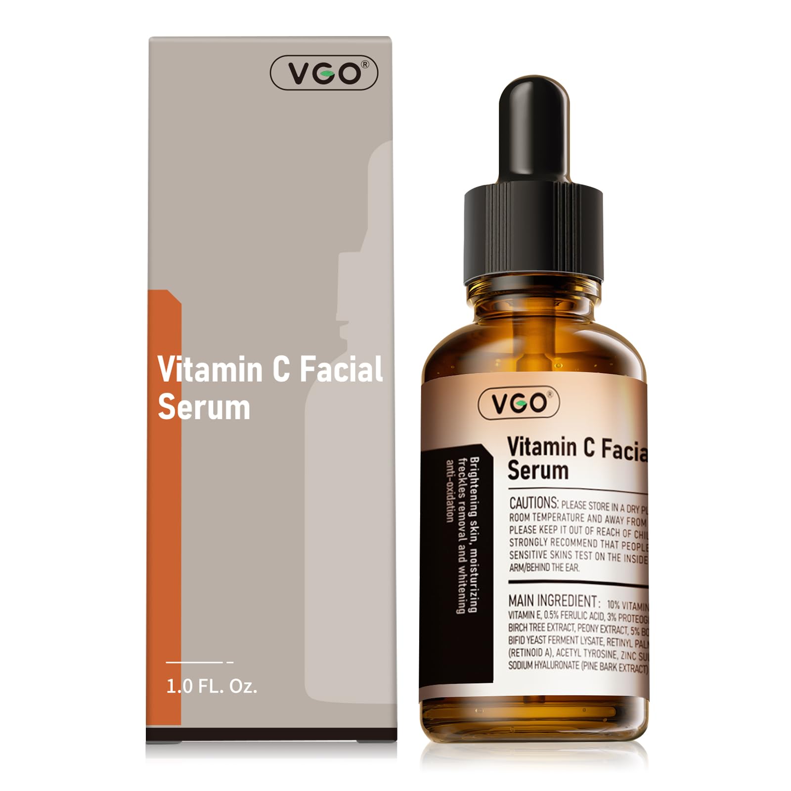 VGO Vitamin C Serum for Face, Vit C Anti Aging Serum with Hyaluronic Acid & Vitamina E, Deep Hydration Facial Care for All Skin Types, 1.01oz / 30ml