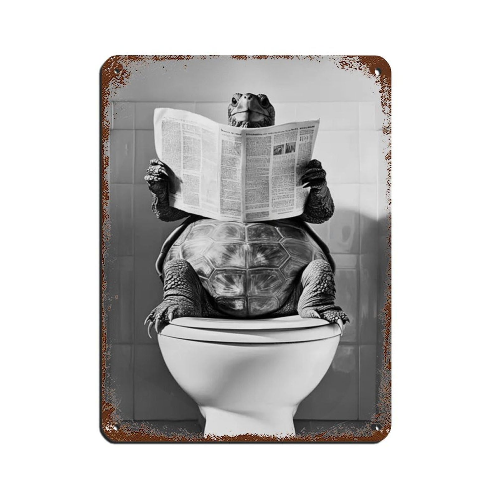 Turtle Sitting on The Toilet Reading A Newspaper Tin Sign Vintage Metal Pub Club Cafe Bar Home Wall Art Decoration Poster Retro 12x16inch(30x40cm)