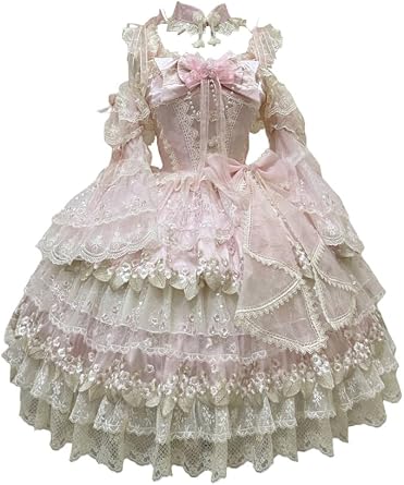 Japanese Lolita JSK Dress Multi-Layers Lace Ruffled Hem Princess Dress Court Party Costume for Women