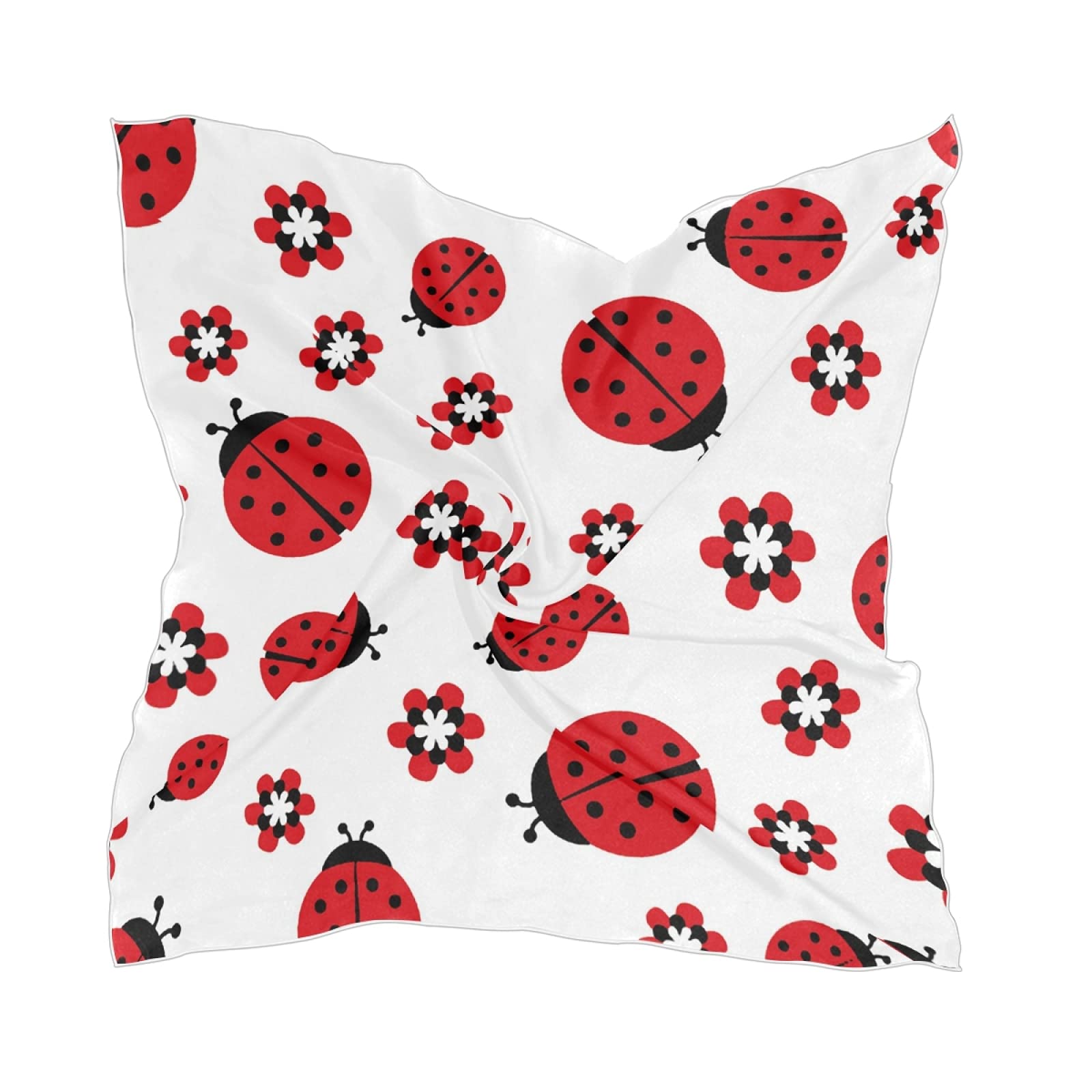 linomo Women's Chiffon Silk Scarf Cute Ladybird Ladybug Pattern Square Shawl Wrap Silk Like Scarf