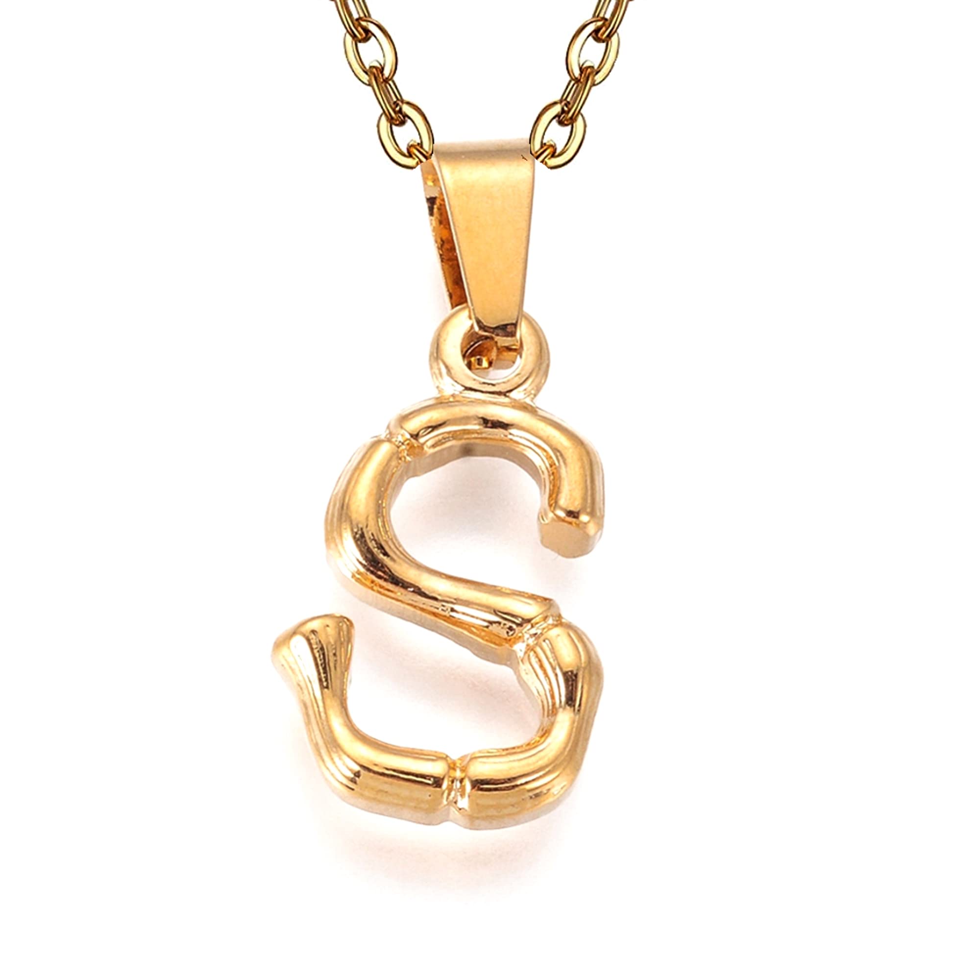 Stainless Steel No-Tarnish No-Rusting Gold Plated Initial Letter Alphabet 'S' Charm Bamboo Style Stylish Pendant for Men and Women (NK0945)-image-13