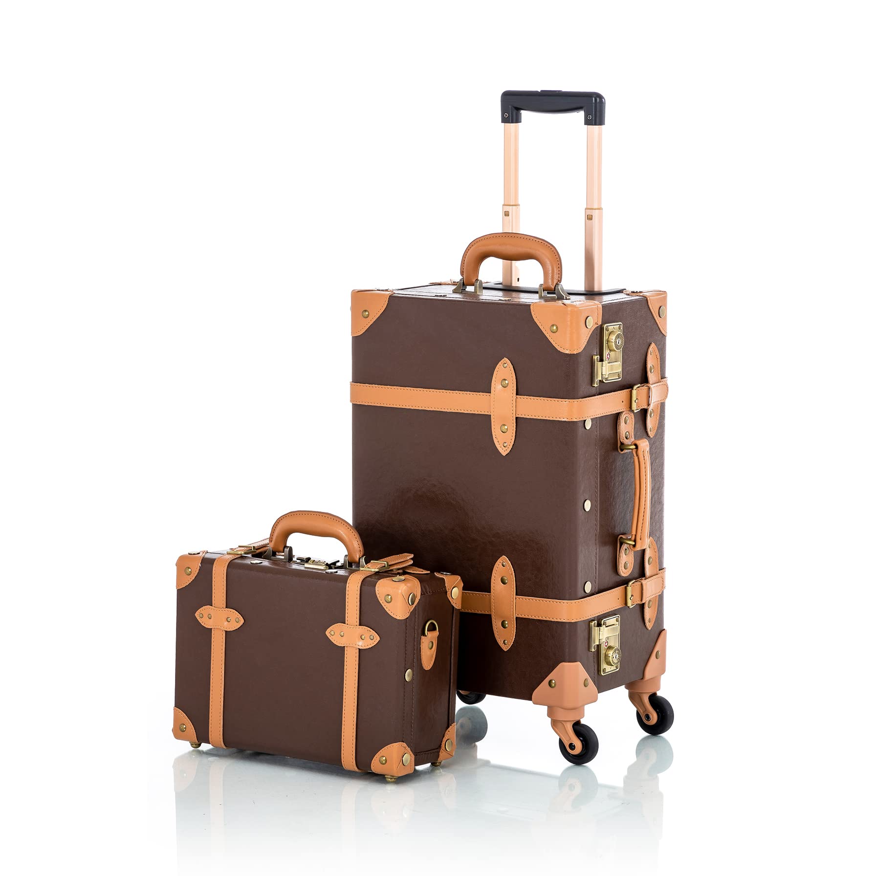 スーツ Mid 1950s Style Glossy DarkBrown Conpora urecity Vintage Luggage Set of 2, Retro Suitcase Trunk with