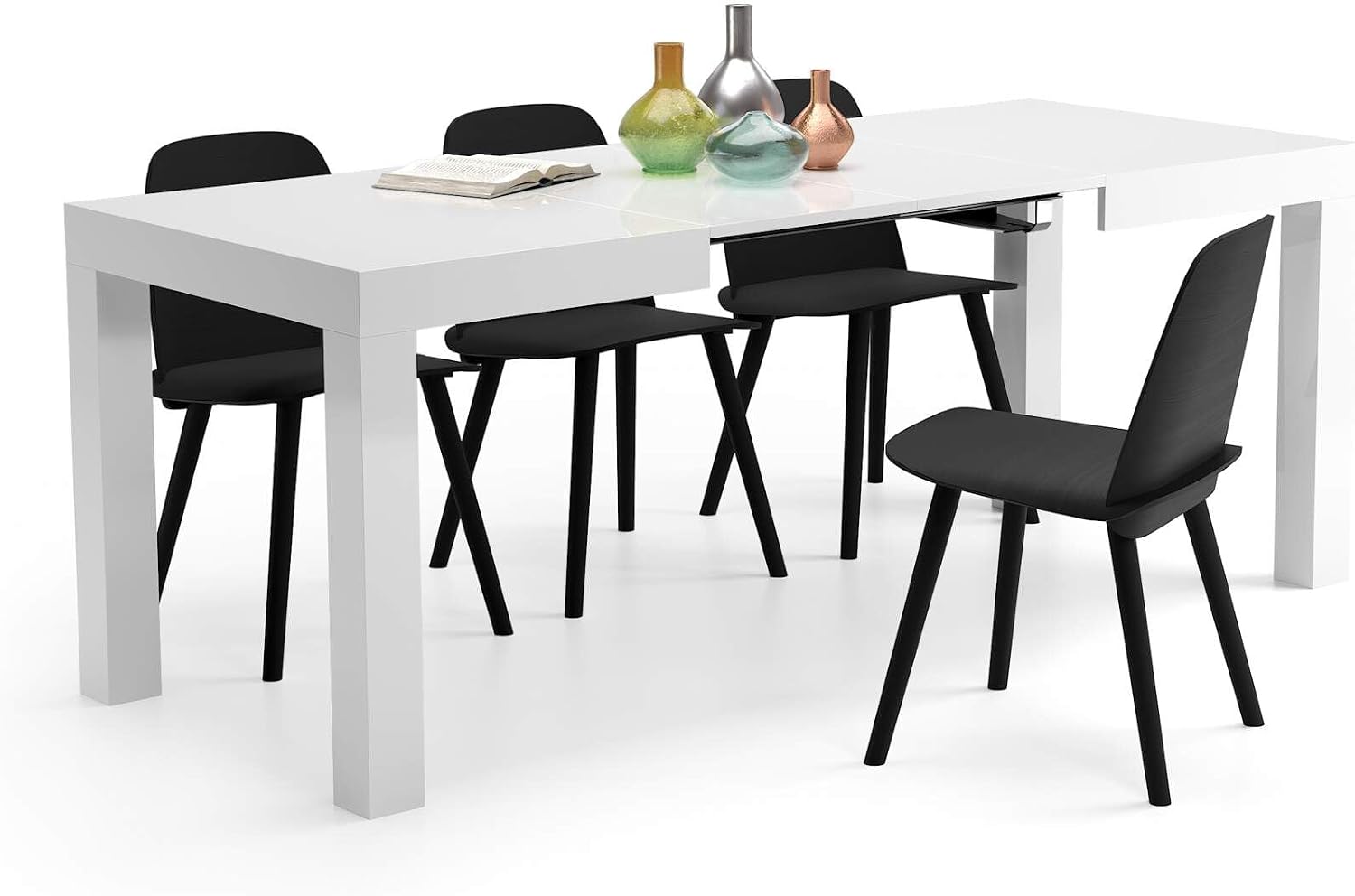 Mobili Fiver, First Extendable Table, 47.2(78.7) x31.5 in, High Gloss White, for 6-8 People, Expandable Dining Table for Kitchen, Living Room, Italian Furniture
