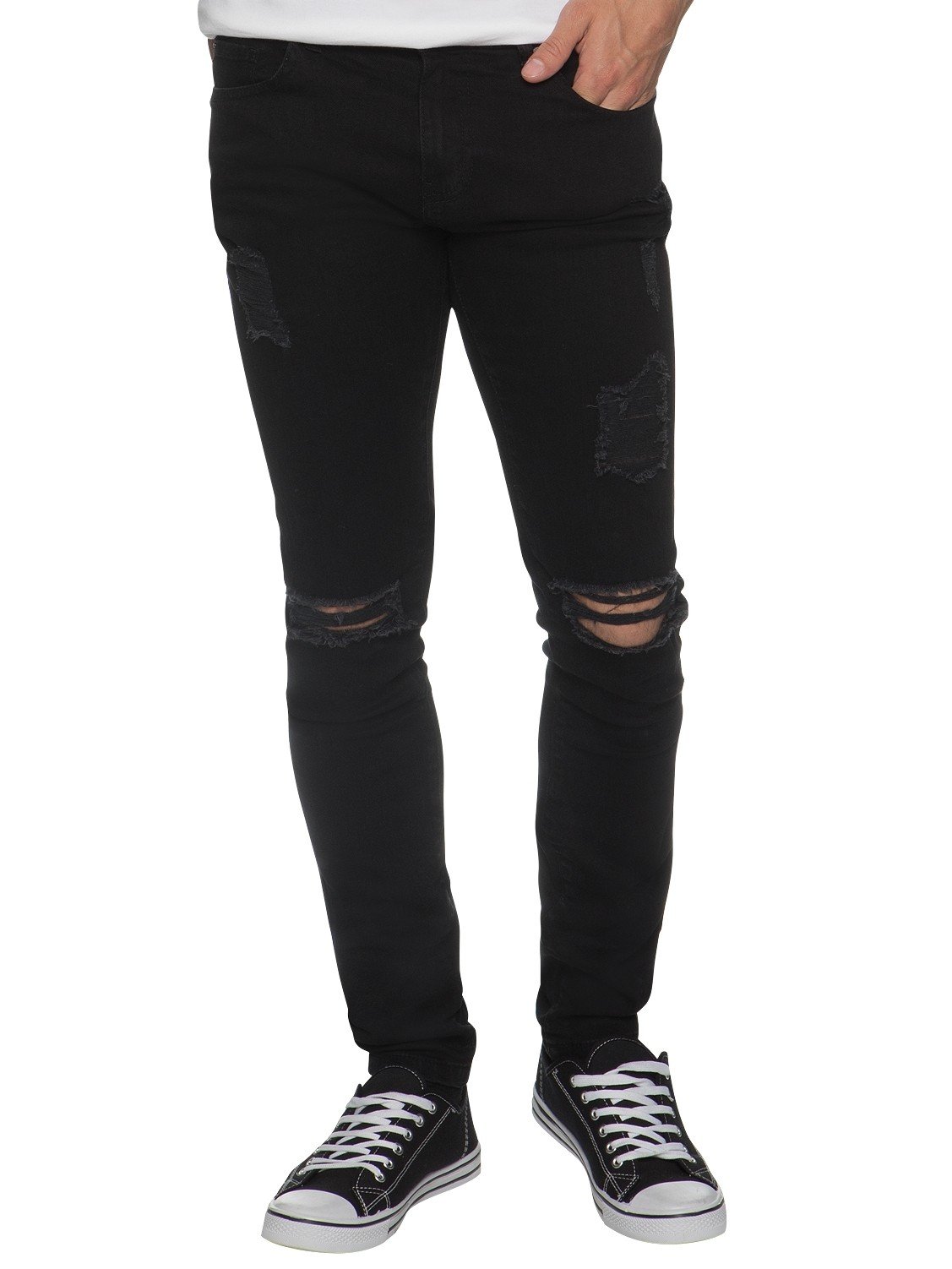 New Mens Skinny Jeans Ez383 Super Stretch Ripped Style Denim Pants Trousers (38R, EZ383 Black)