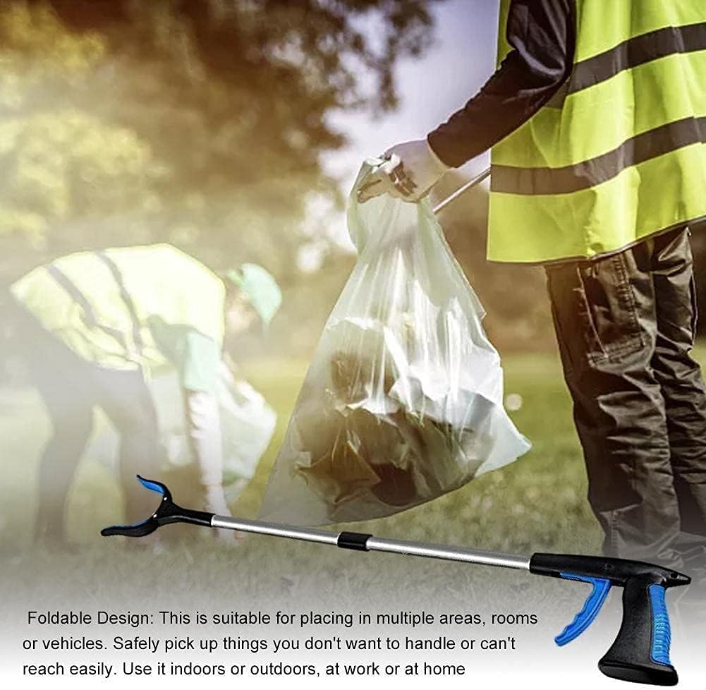 Litter Picker, 32" Foldable Tool Lightweight Aluminum Reaching Aid with Rotating Rubber Gripper, Long Arm Extender for Elderly,Garden Gripper(Orange)