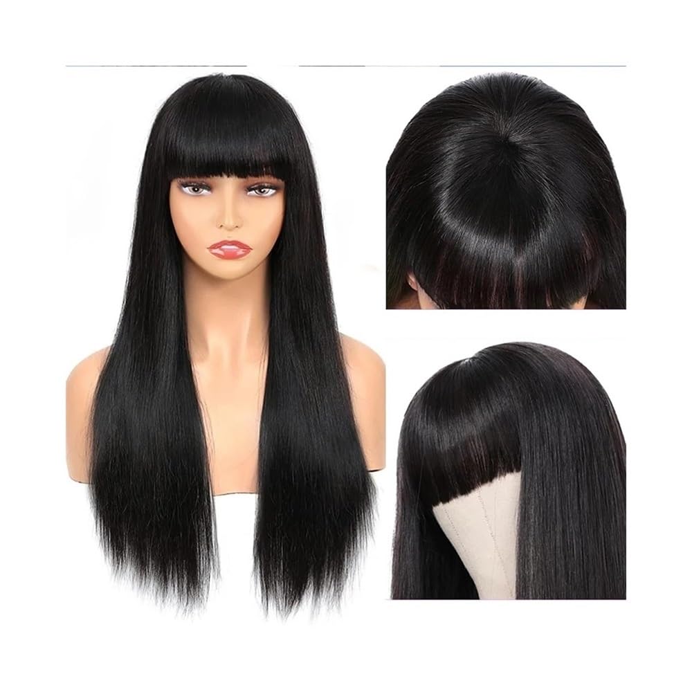 Haaraufsätze Pelucas de Cabello Humano con Flequillo 18 a 36 Pulgadas, Rectas y sin Encaje for Mujeres(24inches)