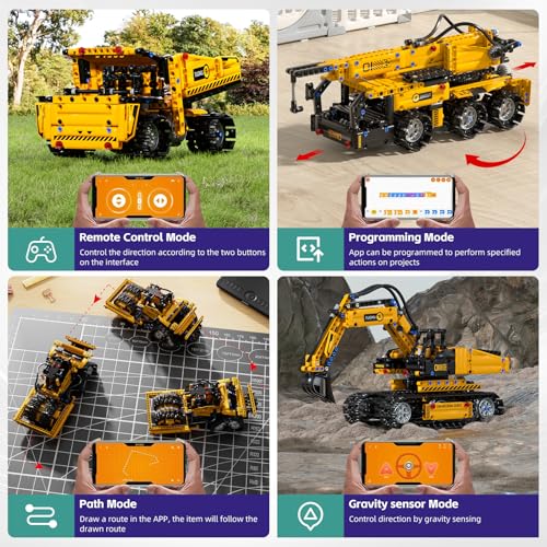 5 in 1 STEM Building Block Set for Kids Ages 8-14, Remote Control and App Controlled Excavator/Crane/Truck/Bulldozer/Roller, Birthday Gift for 8 9 10 11 12+ Years Old - Image 6