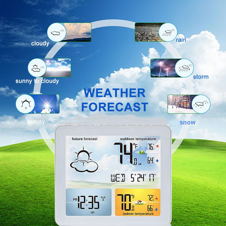 Stacja meteorologiczna z czujnikiem zewnętrznym,Cyfrowy budzik,Domowa stacja meteorologiczna z wyświetlaczem LCD,Temperatura zewnętrzna wewnątrz,Data,Prognoza pogody,czarny