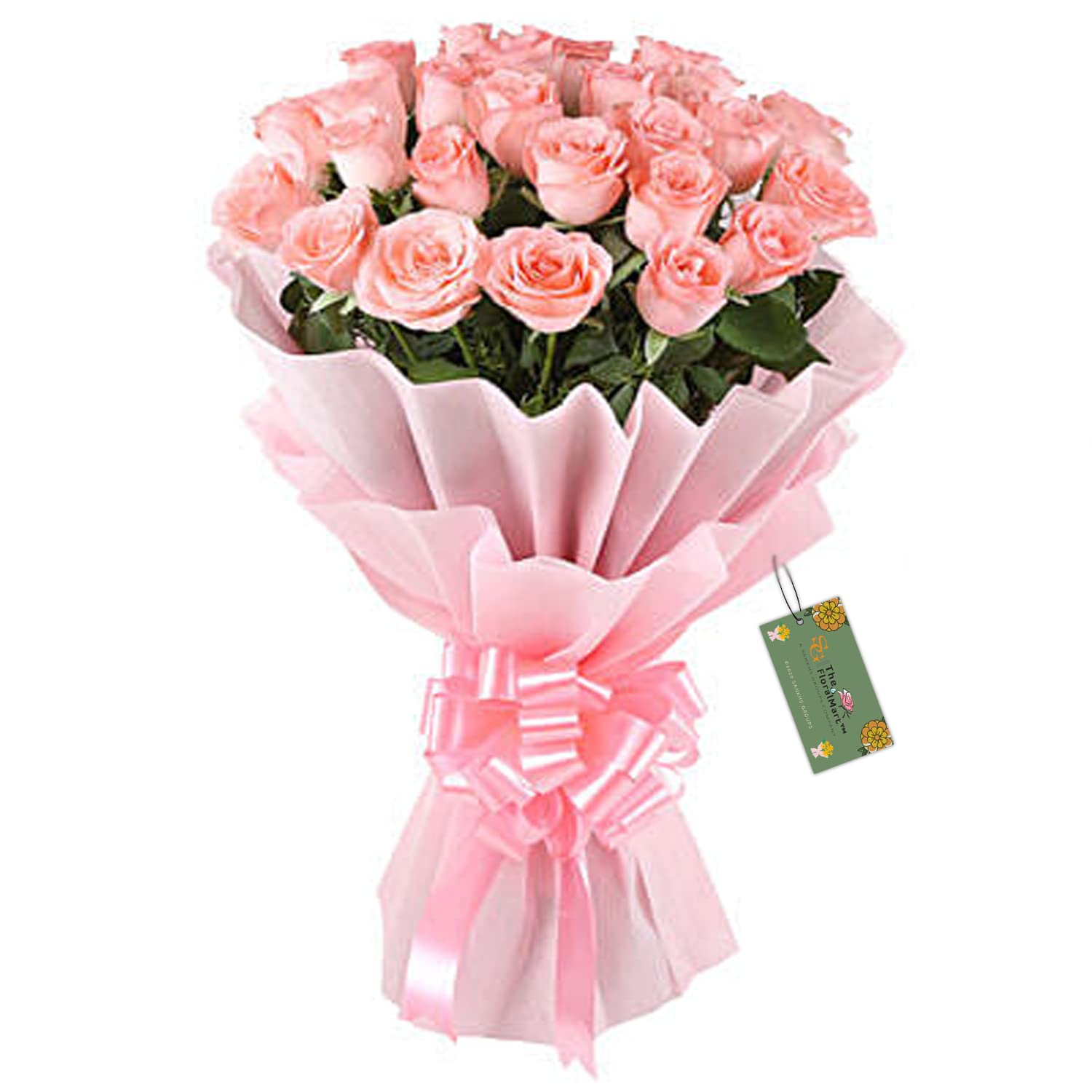 The FloralMart® Mother's Day Special Fresh Flowers Bouquet of 30 Pink Roses in Paper Wrapping, Bunch of 30 (Pink Rose)-picture-30