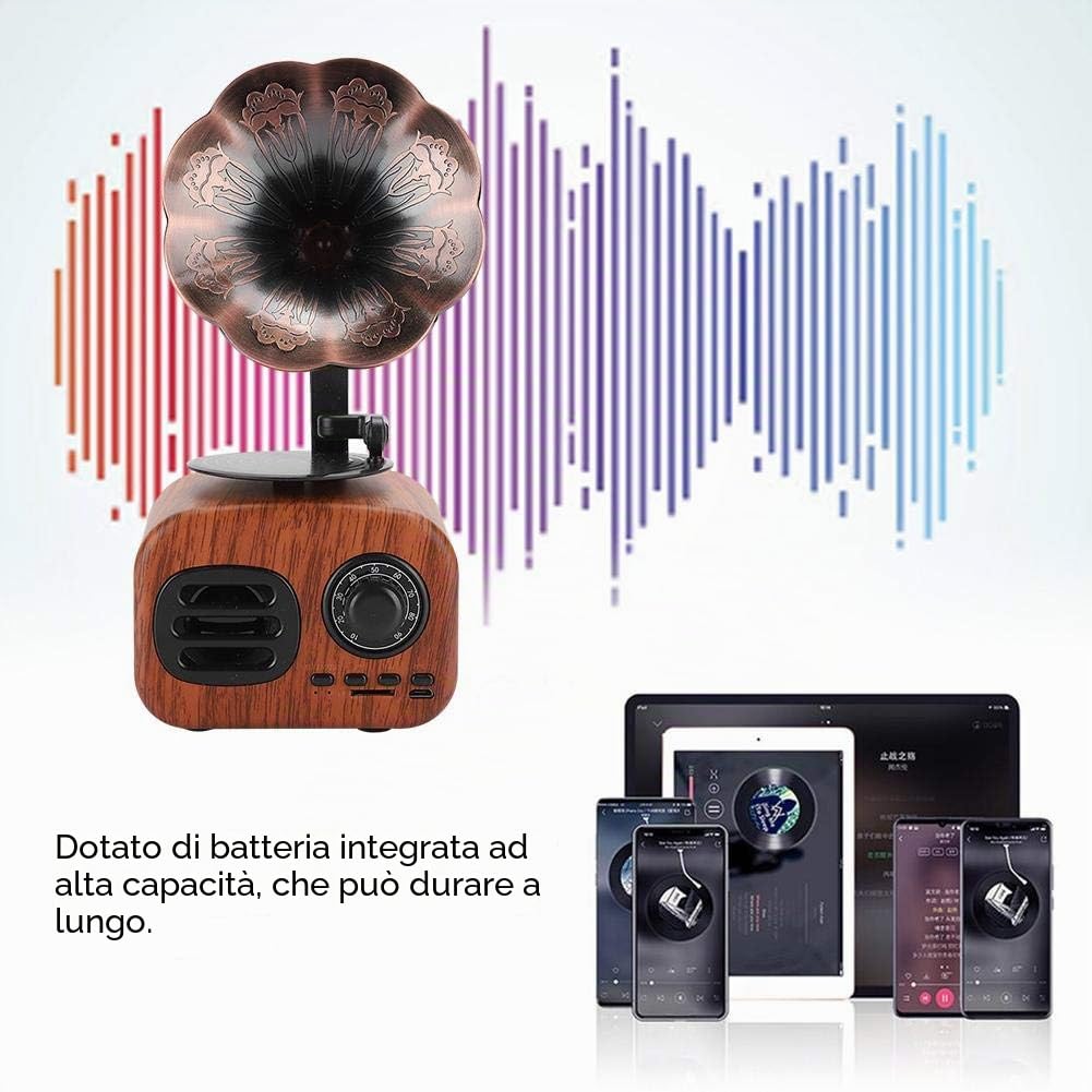 Hakeeta Altoparlante Portatile Bluetooth, Mini Altoparlante Bluetooth retrò a Forma di grammofono, Scheda Plug-in di Supporto, Ampia compatibilità, Batteria Integrata con Grande capacità(Marrone)