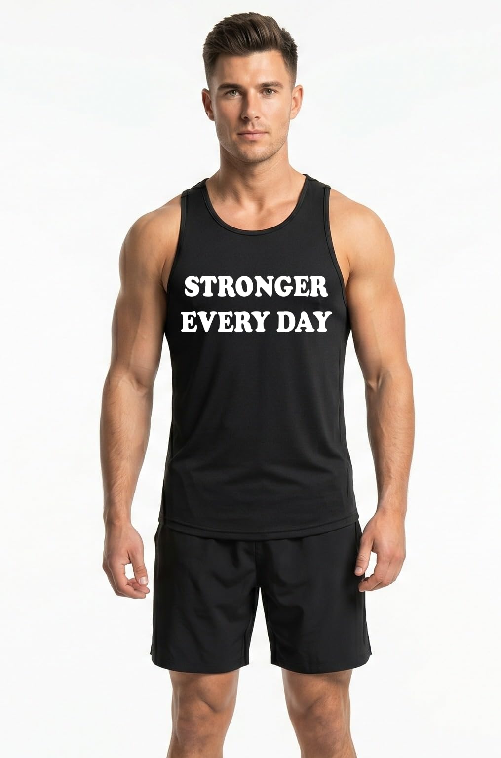 Men's Stronger Every Day Printed Gym Vest, Black-image-27