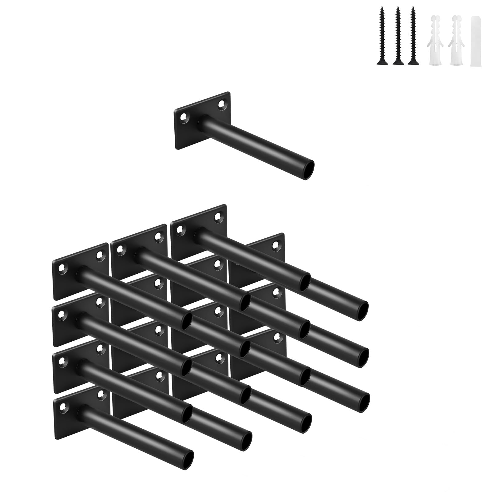 16 Pcs 3" Black Steel Floating Shelf Bracket Blind Shelf Supports - Hidden Brackets for Floating Wood Shelves - Concealed Blind Shelf Support – Screws and Wall Plugs Included