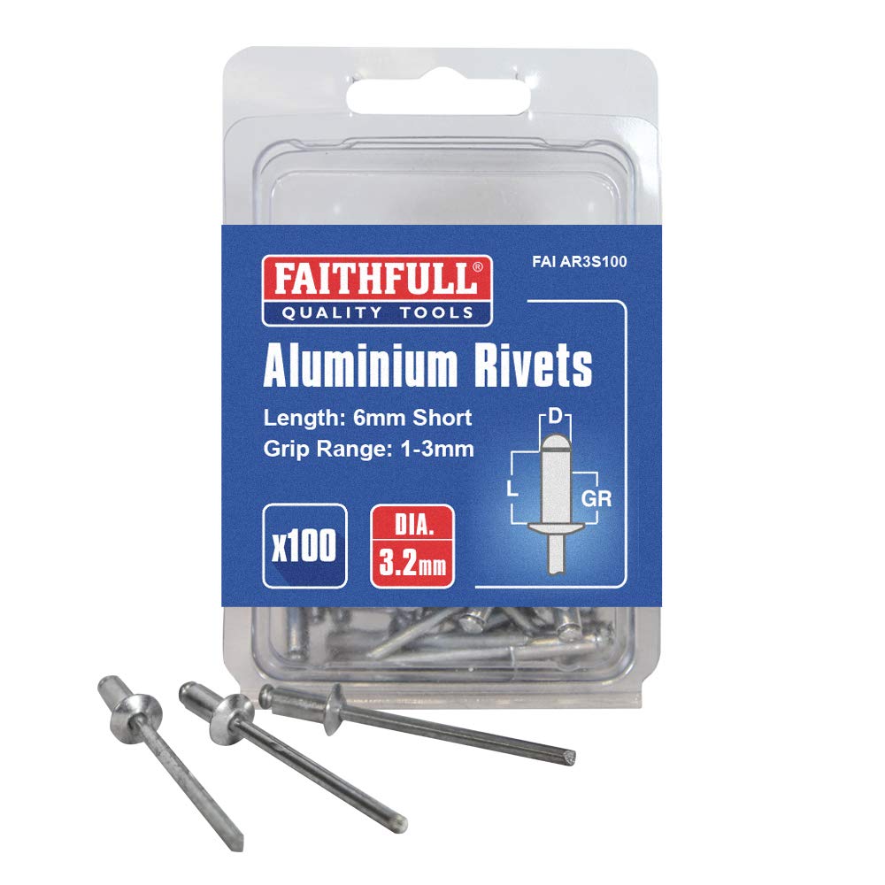 Faithfull Faiar3s100 Aluminium Rivets 3.2Mm X 6Mm Short Pre-Pack Of 100 5023969214030