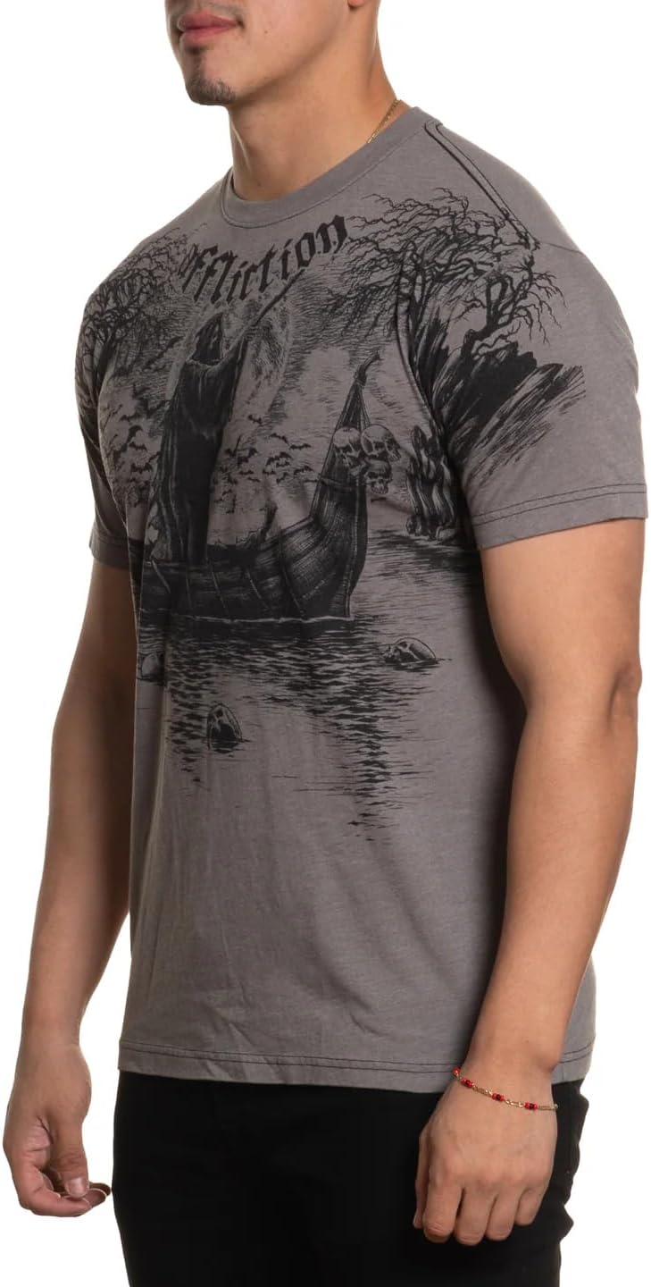 Affliction Men's T-Shirt, Vintage Gothic Cross Vault Design, Short Sleeve Graphic Print, Y2K - Image 3
