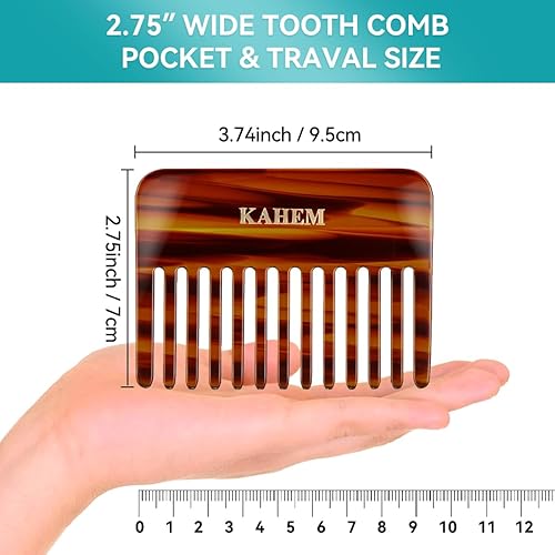 Miniatura 3 de KAHEM Peine de dientes anchos hecho a mano para cabello rizado. Peine de dientes anchos pequeños para cabello largo y corto, peine desenredante para