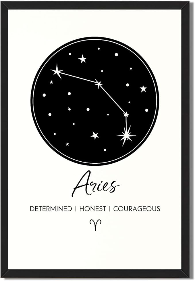Framed Aries Zodiac Sign Canvas Print Art, Minimalist Aesthetic Wall Art Painting,Trendy Pictures Home Decor for Bedroom Dorm Room Wall Decoration Art Print (Blank Framed,24L X36W)